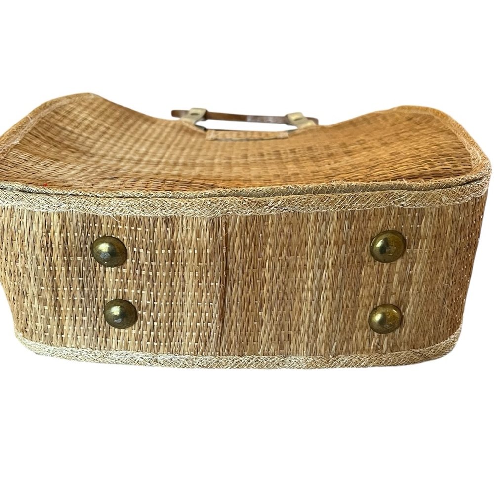 Bags by Whidby Vintage Straw Satchel with Multi-Color Straw Floral Detail - Picture 3 of 8